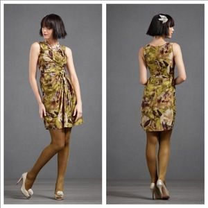 BHLDN Anthro Green Starburst Floral Silk Dress